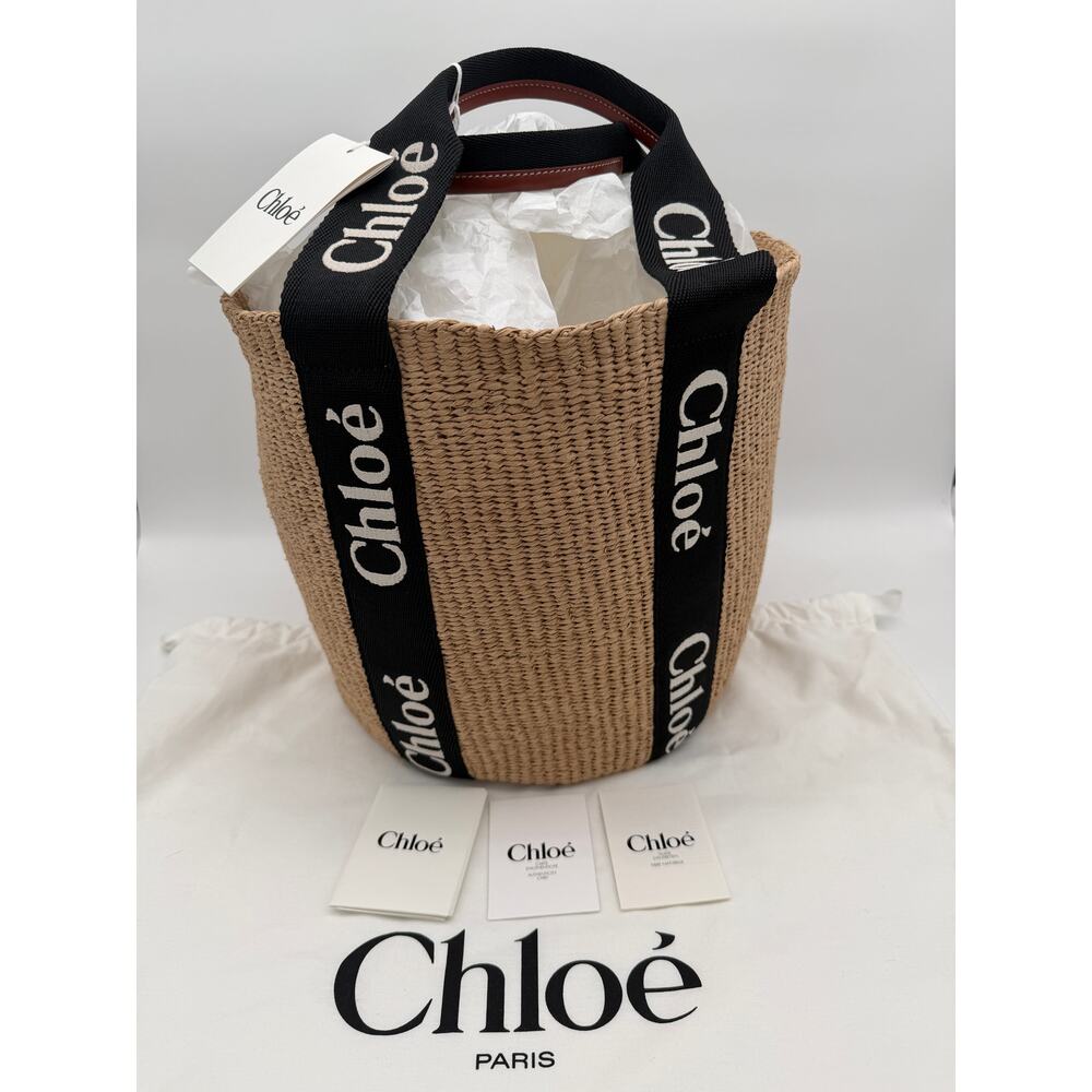 BRAND NEW CHLOE RAFFIA STRAW BASKET LARGE WOODY TOTE BAG NWT AUTHENTIC! - Picture 3 of 15